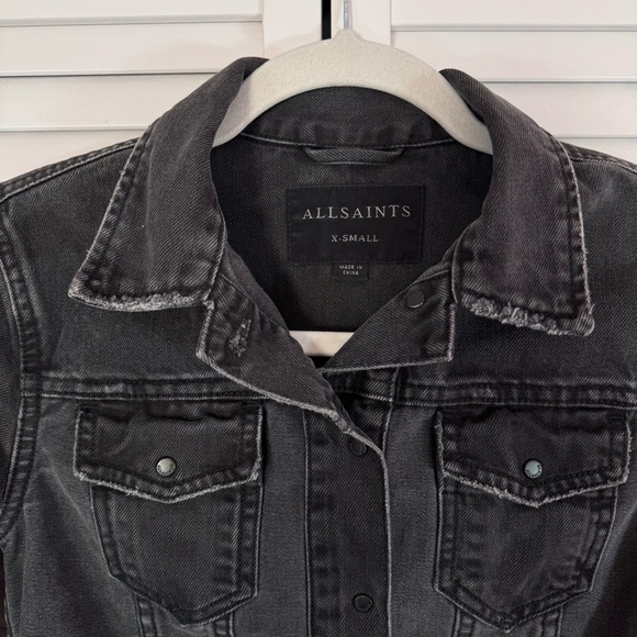 AllSaints Jasper Denim Jacket Black Distressed Size XS - Picture 3 of 7